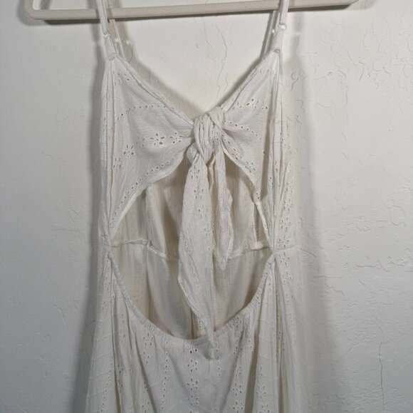 Brave Soul M White Eyelet Embroidered Cutout Tie-Back Button Midi Dress - Picture 4 of 12